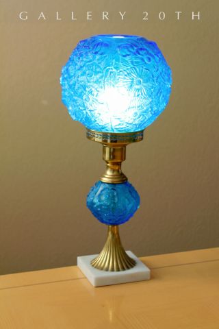 Mid Century Danish Modern Fenton Blue Glass Table Lamp Vtg 1950 