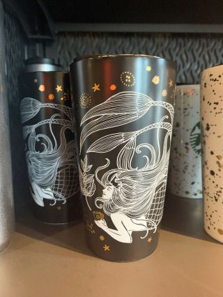 2019 Starbucks Holiday Siren Mermaid Travel Mug Ceramic Cup 12oz Black Gold