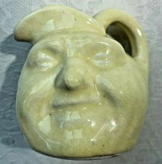 Vintage Yellow Mini Pottery Man In The Moon Face Creamer Jug Pitcher Miniature