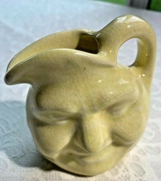 Vintage Yellow mini pottery Man in the Moon face creamer jug pitcher miniature 2