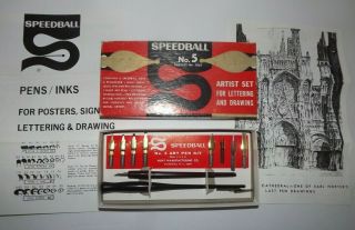 Vintage Speedball No.  5 Artist Pen Set 3065 For Lettering And Drawing