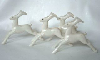 Vintage Art Deco Hard Plastic 4 Reindeer Deer Figures White Xmas Rosbro 50 
