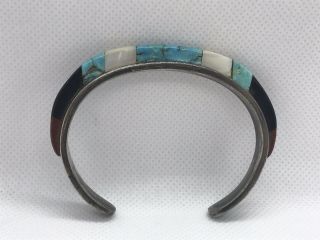 Vintage Sterling Silver Native American Raised Inlay Multi - Stone Cuff Bracelet