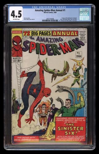 Spider - Man Annual 1 (marvel 1964) – Cgc 4.  5ow – 1st App Of Sinister Six