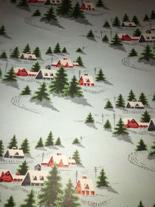 Vtg Christmas Wrapping Paper Gift Wrap 1950 Nos Snow Scene Cabin Winter