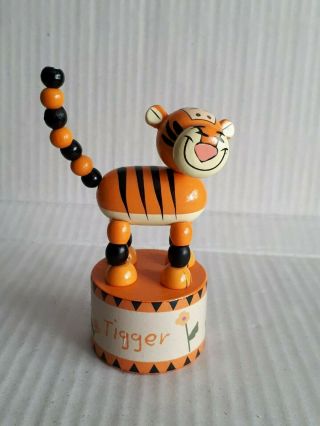 Wooden Tiger Tigger Winnie The Pooh Push Button Pushup Puppet Movable Disney Toy