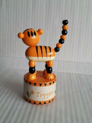 Wooden Tiger Tigger Winnie The Pooh Push Button Pushup Puppet Movable Disney Toy 2