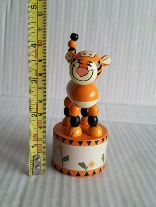 Wooden Tiger Tigger Winnie The Pooh Push Button Pushup Puppet Movable Disney Toy 3