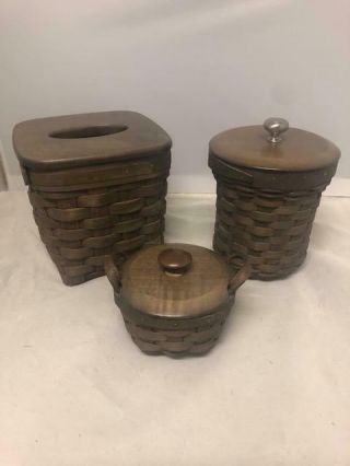 2006 Longaberger Basket Set - Rich Brown,  Tall Tissue,  Large And Small - Bathroom
