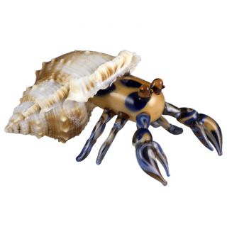 Hand Blown Art Glass Marbled Hermit Crab In Shell Figurine 3.  25 " Long