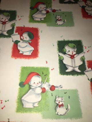 Vtg Christmas Wrapping Paper Gift Wrap 1950 Nos Snowmen Red And Green So Cute