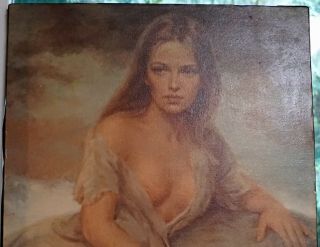 1970 ' s Semi Nude Lady Portrait on Canvas Signed Vinciata by Joseph Wallace King 2