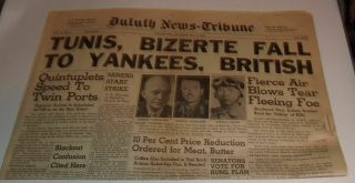 Tunis Bizerte Fall To Yankees & British May 8,  1943 World War Ii Newspaper See