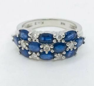 Effy Vintage 14k White Gold Diamond & Sapphire Ring Size 6.  5