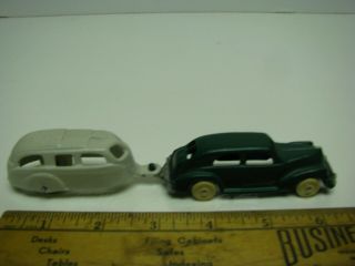 Die Cast Iron Metal Old Car & Travel Trailer Ford? Dodge? Chevy? Kid Toy 2272