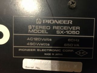 Vintage Pioneer Stereo Receiver Model SX - 1050 3