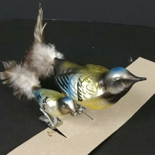 2 Smith & Hawken Clip On Blue Bird W/feathers Christmas Ornaments W/original Box