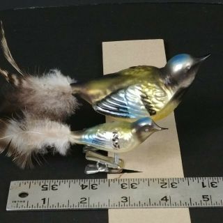 2 Smith & Hawken Clip On Blue Bird w/Feathers Christmas Ornaments W/Original Box 2