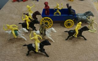 Rel Open Wagon With Soft Plastic Figures And Two Hard Plastic Wagon Horses.