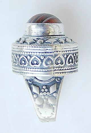 Yemenite vintage sterling 925 Jewish Wedding Ring set with tiger ' s eye,  size: 7 2