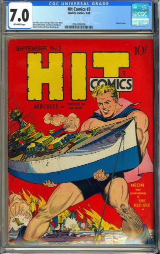 Hit Comics 3 Classic Cover Early Golden Age Superhero Quality 1940 Cgc 7.  0