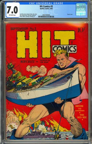 Hit Comics 3 Classic Cover Early Golden Age Superhero Quality 1940 CGC 7.  0 2