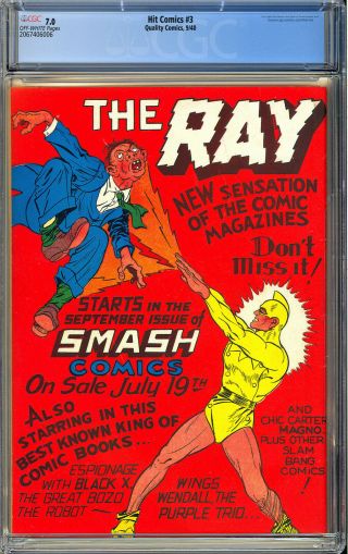 Hit Comics 3 Classic Cover Early Golden Age Superhero Quality 1940 CGC 7.  0 3