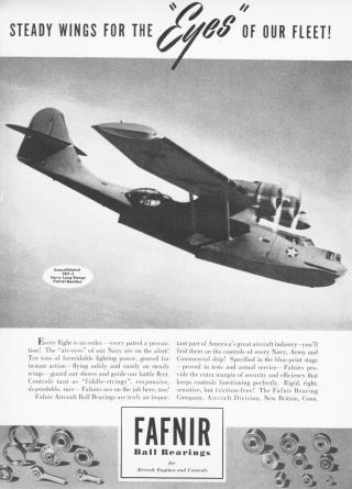 1942 Consolidated Pby - 5 U.  S.  Navy Long Range Patrol Bomber Photo Fafnir Print Ad