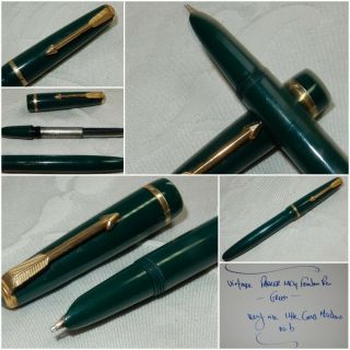 Fine Vintage Parker Lady Fountain Pen - Green 14k Gold Med Nib - Pen