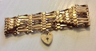 Ladies Vintage Solid 9ct Gold Very Wide 8 Bar Gate Bracelet