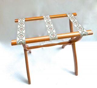 Vintage Scheibe Wood Folding Luggage Rack Stand Tapestry Straps