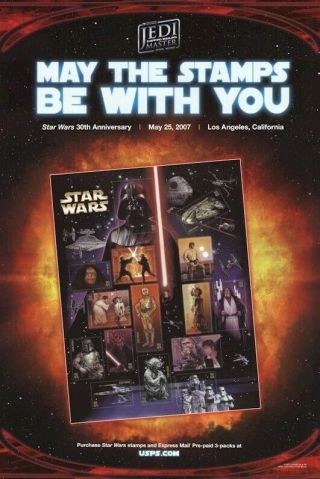 Star Wars Saga Usps Stamp Promo 24x36 Poster Drew Struzan Boba Fett Yoda Xwing