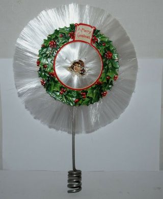 Old German Spun Glass X - Mas Tree Topper,  " A Merry Christmas "