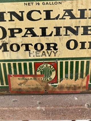 Vintage 1920 ' s Sinclair Opaline Motor Oil 1/2 Gallon Metal Can Gas Station Sign 2
