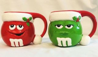 M&m Christmas Mugs Set Of 2 24 Oz Round Cup Mug Red Green M & M 
