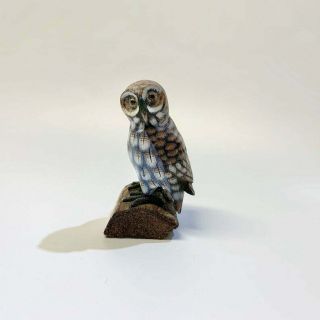 Vintage Wooden Owl Decoy Hand Carved Painted Desktop Owl Decoy Wood Owl Figurine