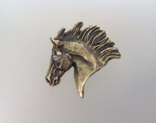 Horse Pewter Brass Plate Pendant Pin Brooch Pendant Amethyst Stone Jewelry