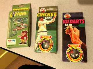 3x Pocketeers Popomatic Pocket Games Cup Final 101 Darts Cricket Palitoy Boxed