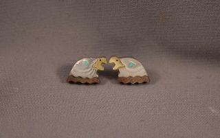 Vintage Zuni Silver And Turquoise,  Shell Earrings - Eagle Head.