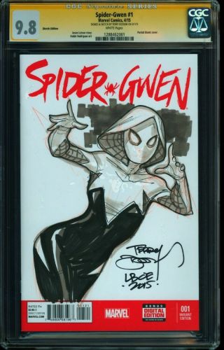 Spider - Gwen 1 Cgc Ss 9.  8 Sketch Of Spider Gwen Terry Dodson Blank Comic Variant