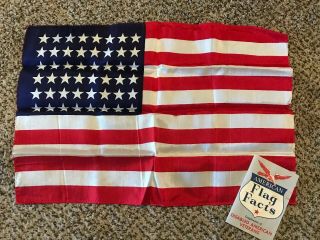 Vintage 48 Star American Flag Silk 17 X 12 Flag Facts Disabled Veterans Book