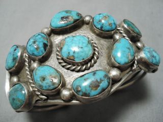 Museum Quality Vintage Navajo Turquoise Cluster Sterling Silver Bracelet Old