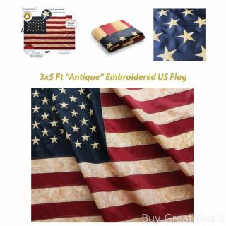 Tea Stained American Us Flag 3x5 Ft Nylon 4 Row Of Lock Stitching Home Decor Add