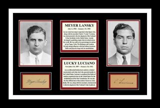 Meyer Lansky & Lucky Luciano Dual Signed Auto 11x17 Photo Display U Frame It