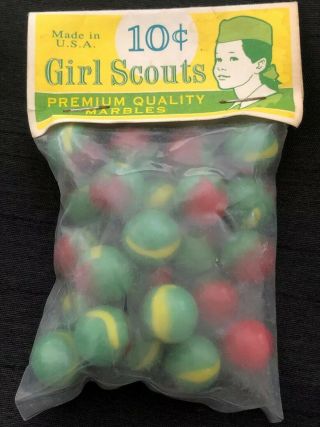 Vintage Girl Scout Marbles Rare In With Red Yellow Green