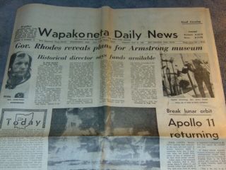 July 22,  1969 Wapakoneta Ohio Newspaper: Apollo 11 Neil Armstrong Hometown Paper