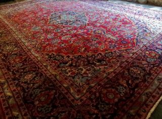Vintage Xlarge Afghan Handknotted Persin Wool Rug 12.  6 X 9.  9ft Handmade Carpet
