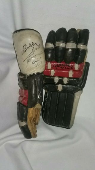 Vintage Hockey Gloves Bobby Hull Semipro 803 Autograft Model " Real Autograph 2 "