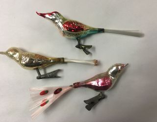 3 Vintage Mercury Glass Clip On Christmas Birds 1950’s