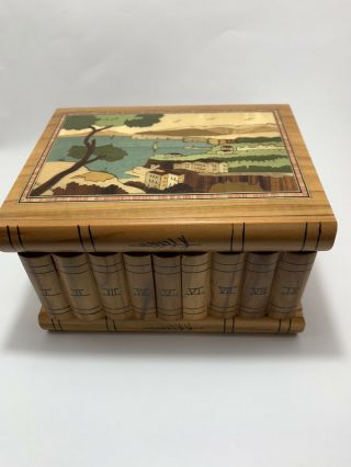 Vintage And Hand Painted? Inlaid? Puzzle Book Box With Key